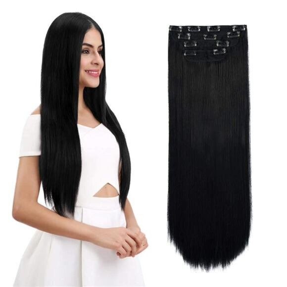18" Straight Long 4 PCS Set Thick Clip in on Hair Extensions Natural